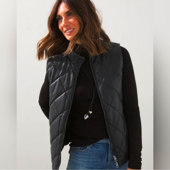 Chicos Black Quilted Faux Leather Vest Size 1 (medium) - Picture 1 of 5